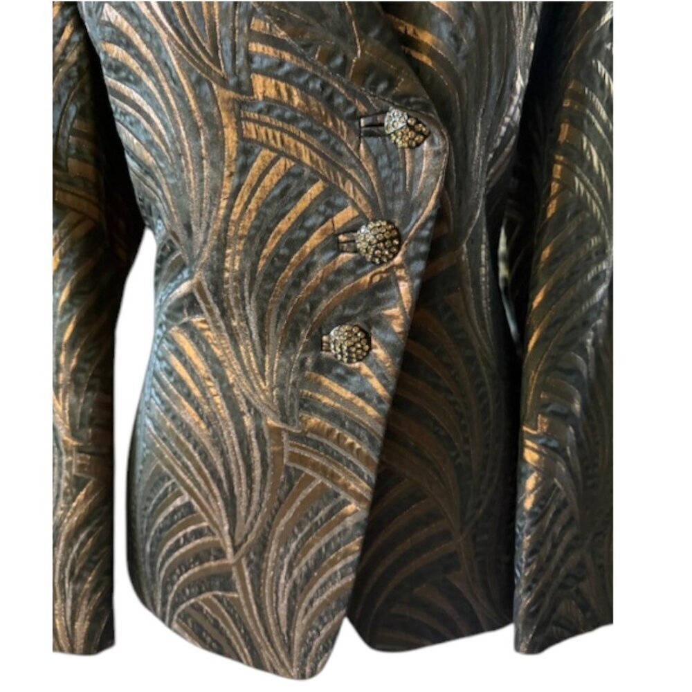Albert Nipon Evening Blazer Jacket Black Bronze Metallic Rhinestone Buttons SZ 8 - Picture 6 of 15